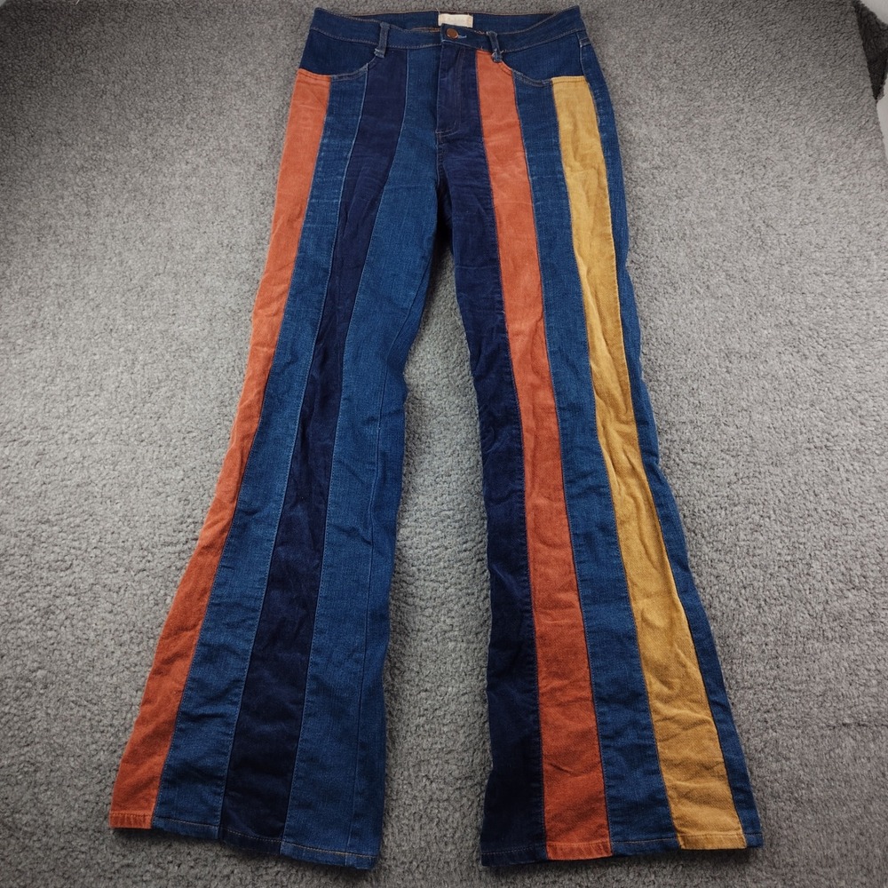 Altar'd State Patchwork Denim Flare Jeans Sz 29x33 High Rise Retro 70s Style
